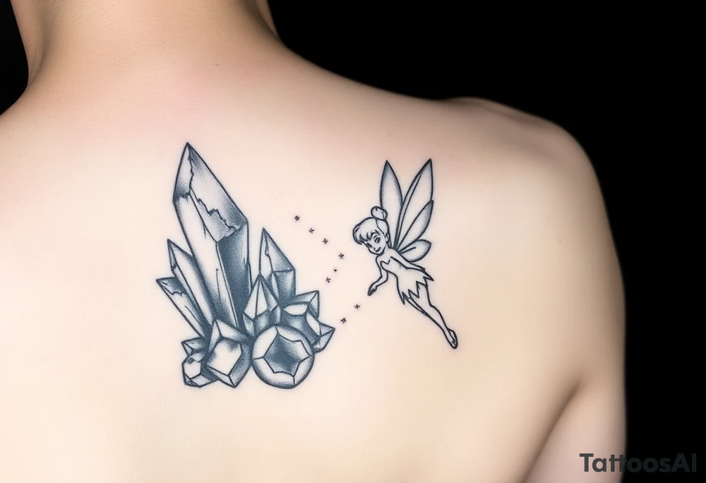 crystals and the moon and tinkerbell tattoo idea