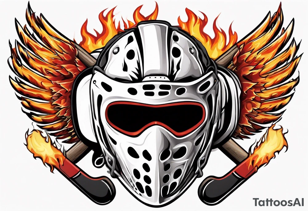 hockey puck with flaming wings and a goalie mask and crossed hockey sticks that says "SHOT HOCKEY" tattoo idea
