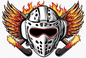 hockey puck with flaming wings and a goalie mask and crossed hockey sticks that says "SHOT HOCKEY" tattoo idea