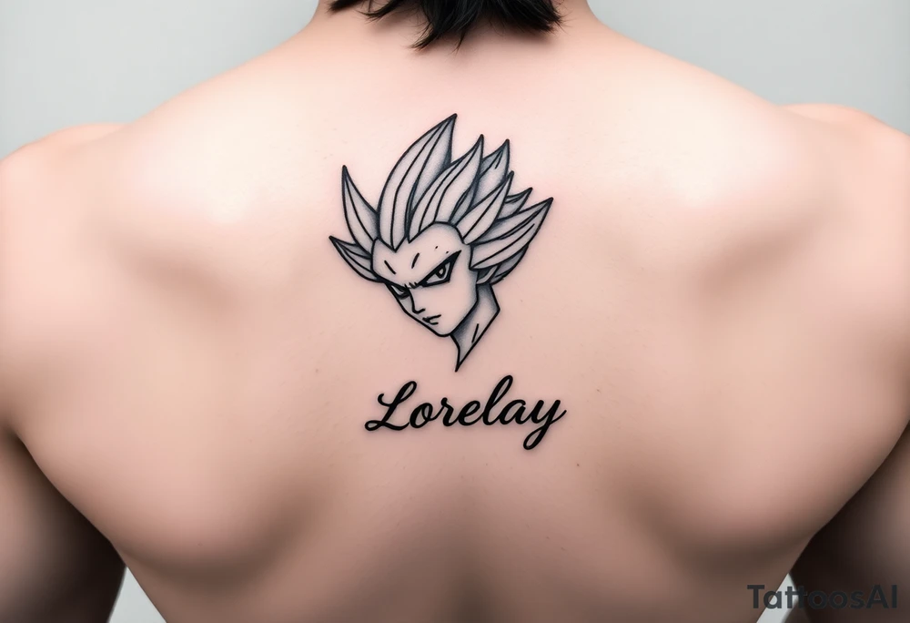 Créame un diseño en miniatura para la parte baja del bicep de un personaje principal chica 
de dragón Ball z con el nombre de lorelay escrito por debajo del diseño tattoo idea