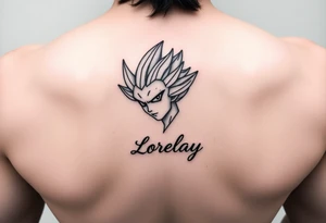 Créame un diseño en miniatura para la parte baja del bicep de un personaje principal chica 
de dragón Ball z con el nombre de lorelay escrito por debajo del diseño tattoo idea