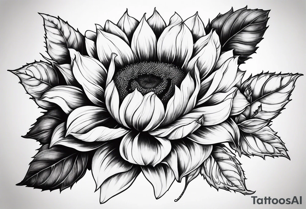 Sunflower, rose flower tattoo idea