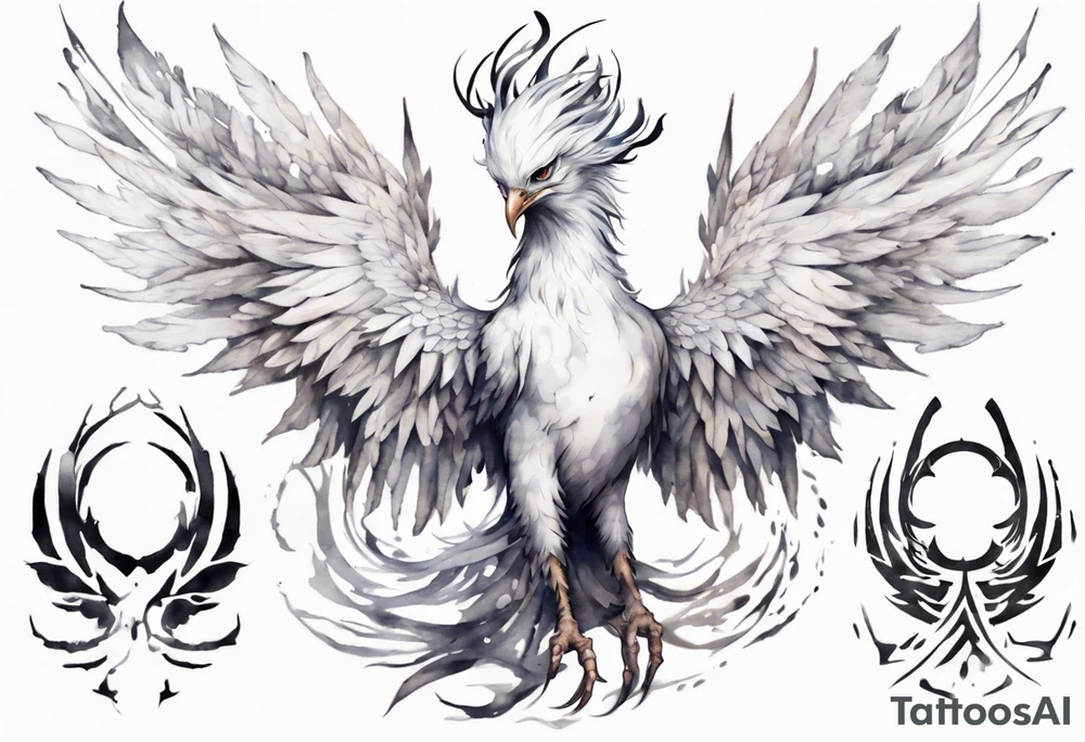 a white phoenix with an iron circlet on its head tattoo idea