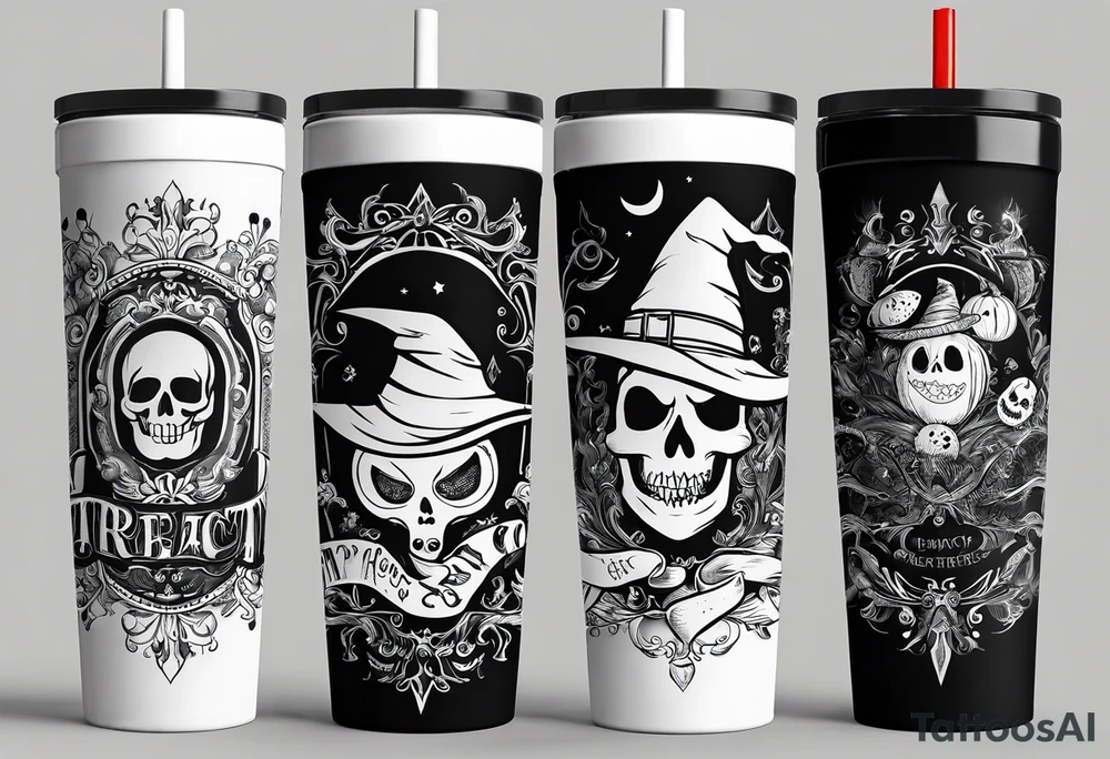 Trick or treat, 20 oz tumbler banner design, candy, minimalist, potions, brew, broom tattoo idea