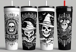 Trick or treat, 20 oz tumbler banner design, candy, minimalist, potions, brew, broom tattoo idea