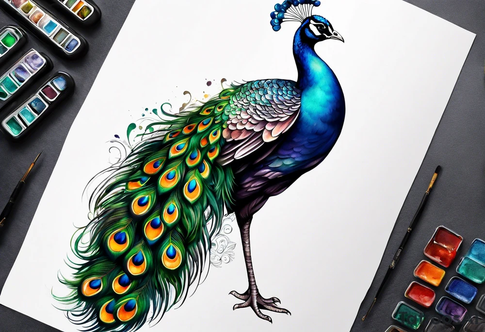 Peacock music tattoo idea