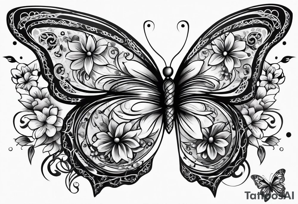lace butterflies flowers full arm sleeve tattoo idea