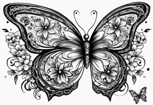 lace butterflies flowers full arm sleeve tattoo idea