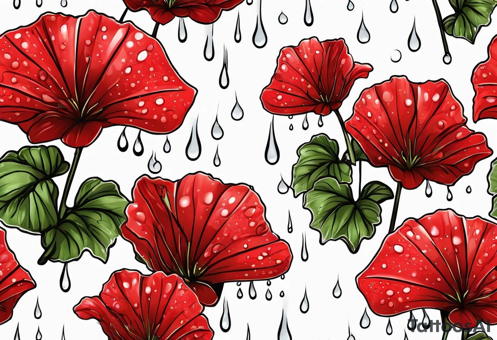 Umbrella with red geraniums with rain drops tattoo idea