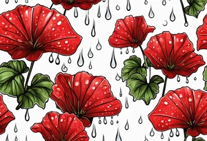 Umbrella with red geraniums with rain drops tattoo idea