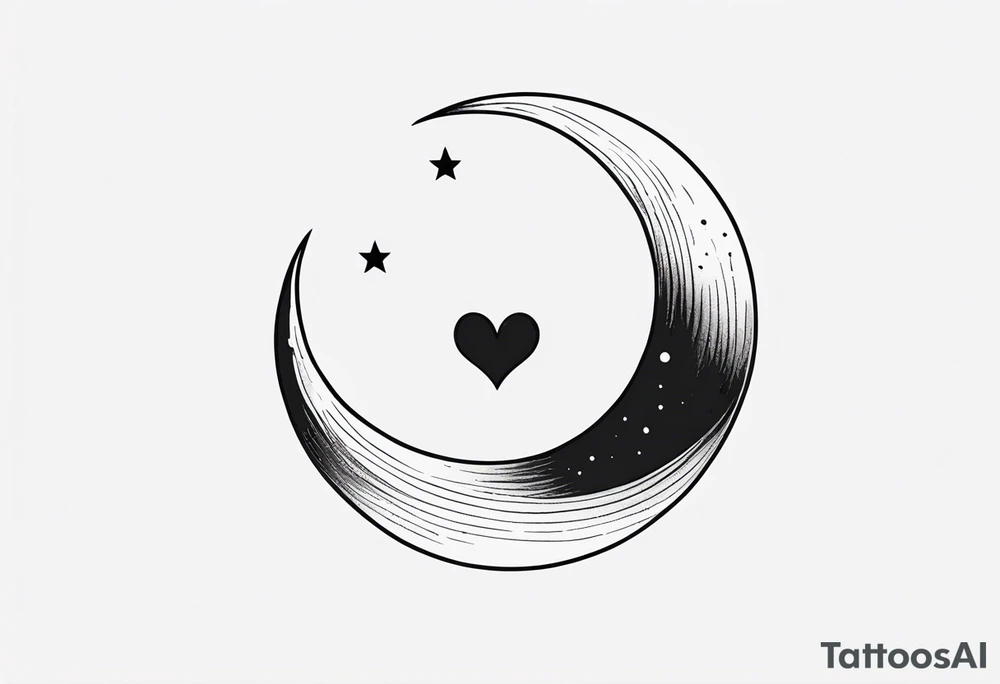 Crescent moon with a love heart inside tattoo idea