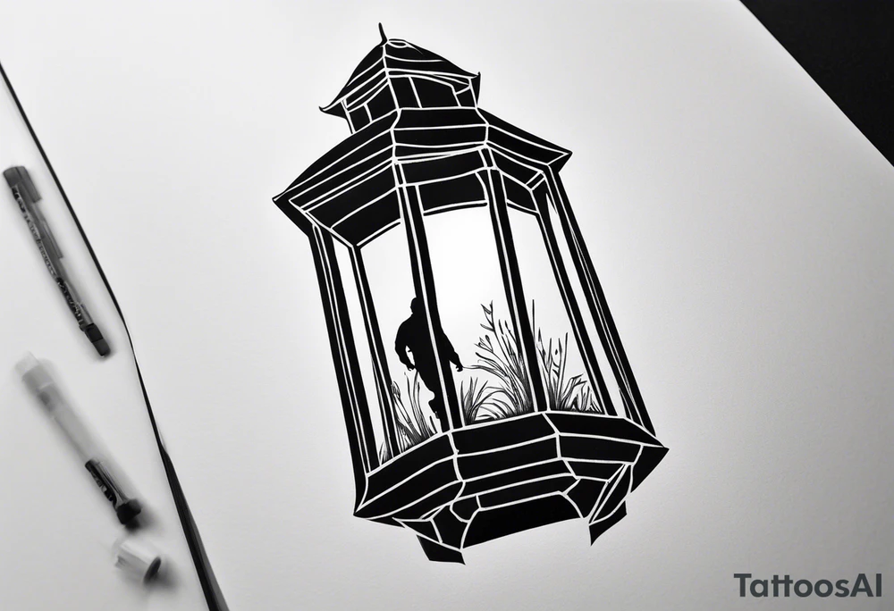 shadow of a man walking into a lantern tattoo idea