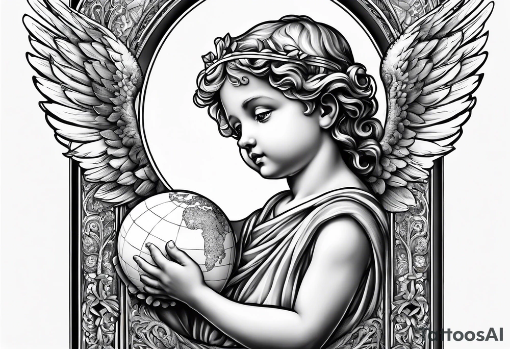 little angel holding the globus tattoo idea