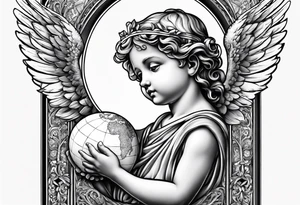 little angel holding the globus tattoo idea