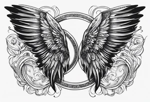 Infinity sign dates 01/59-02/16 and angle wings in the background tattoo idea