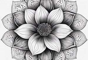 Design a minimalist floral tattoo featuring a single, graceful flower with intricate petal details in black ink tattoo idea