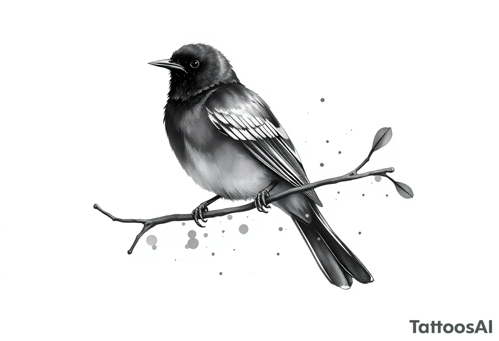 Male European Blackbird on a branch tattoo idea tattoo idea