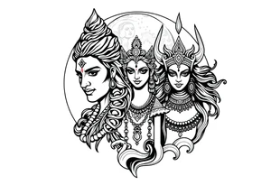 Lord Shiva, Godess Kali, Godess Lilith with the moon phases in the background tattoo idea