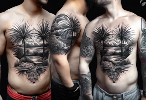 Two separate pieces about the size of a palm, one for day and one for night placed on each side of the chest on a man tattoo idea