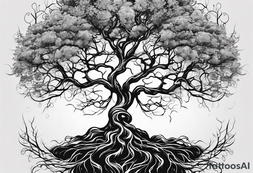 natural elements like a tree with sprawling branches and roots, which can spread across your back tattoo idea