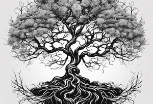 natural elements like a tree with sprawling branches and roots, which can spread across your back tattoo idea