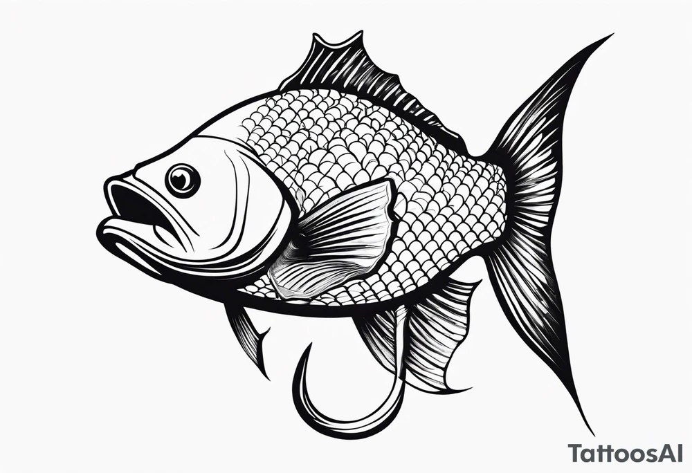 A Fish eating a small silhouette of a man on a hook tattoo idea A Fish eating a small silhouette of a man on a hook tattoo idea