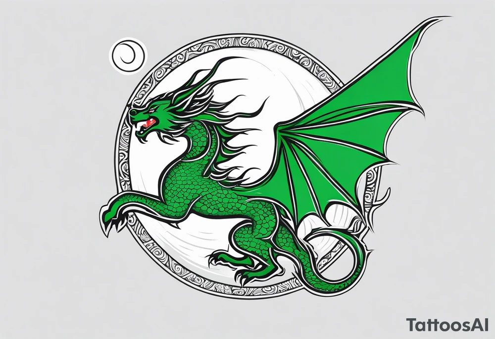 Moon fairy green dragon tattoo idea