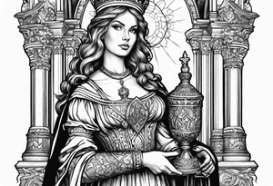 Saint Barbara holding a chalice with a tower beside her tattoo idea