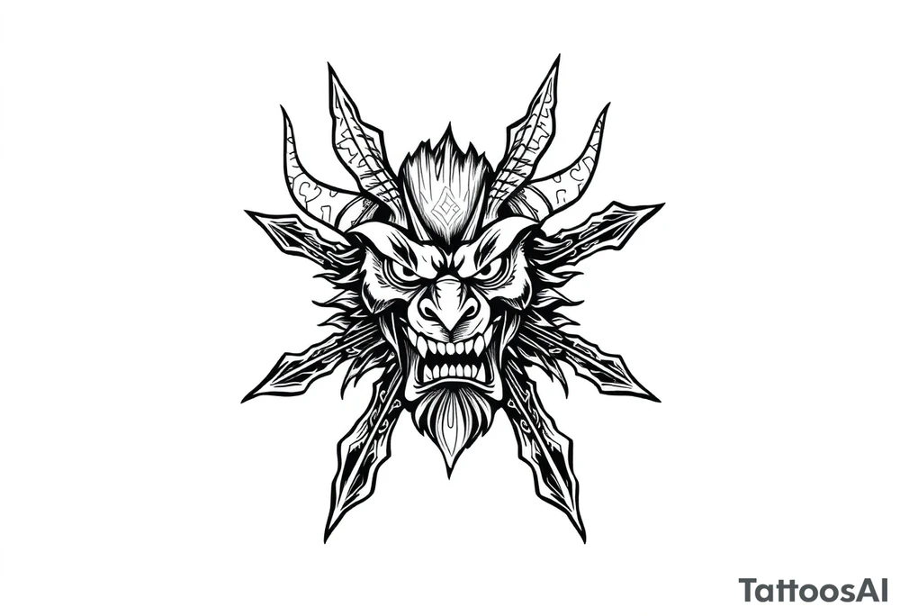 Abstract asterisk with a Japanese folklore demon tattoo idea