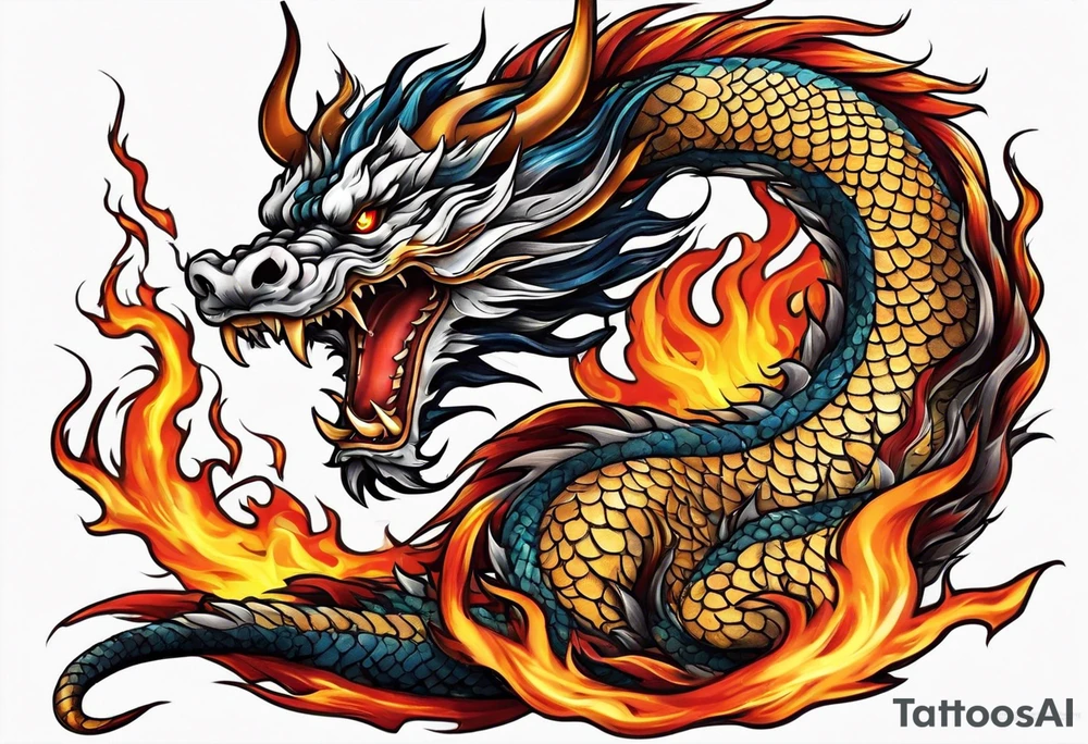 japanese dragon with flames tattoo idea