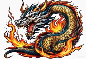 japanese dragon with flames tattoo idea
