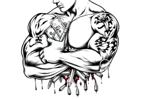 Gangster tattoo with money, bullets, and blood with room for text tattoo idea