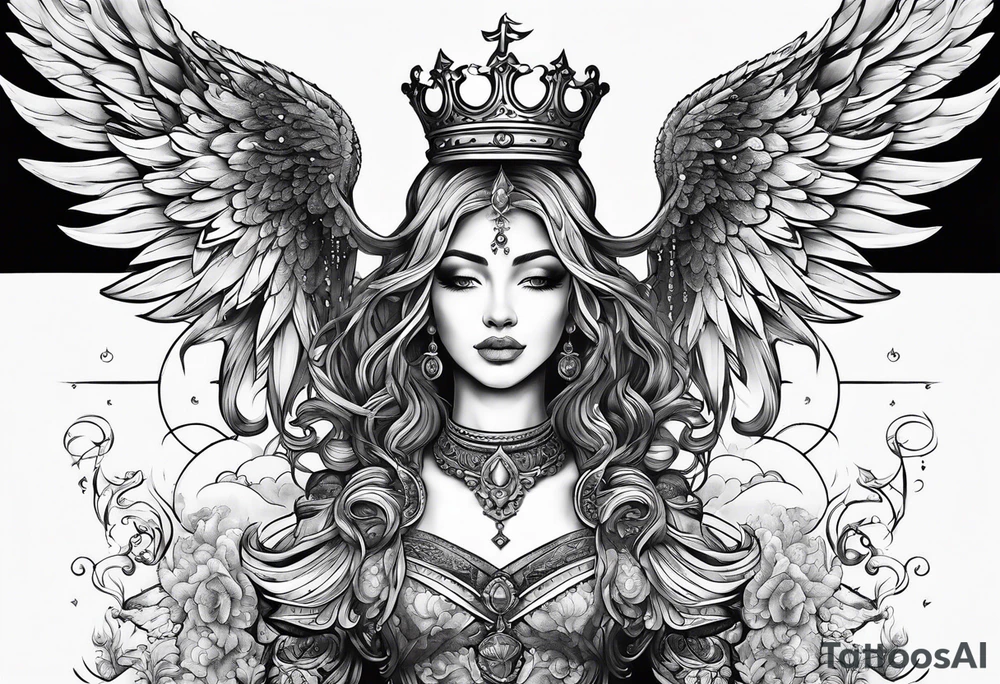Neck tattoo angels and clouds and crowns and space tattoo idea