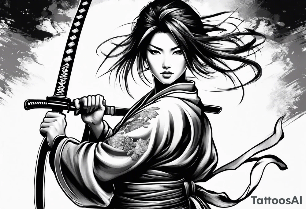 female samuari with katana tattoo idea