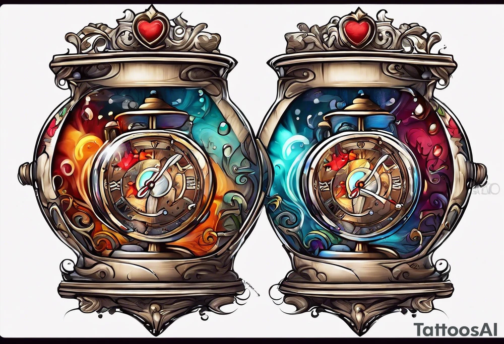 Confusion chaos heart in a sand timer tattoo idea