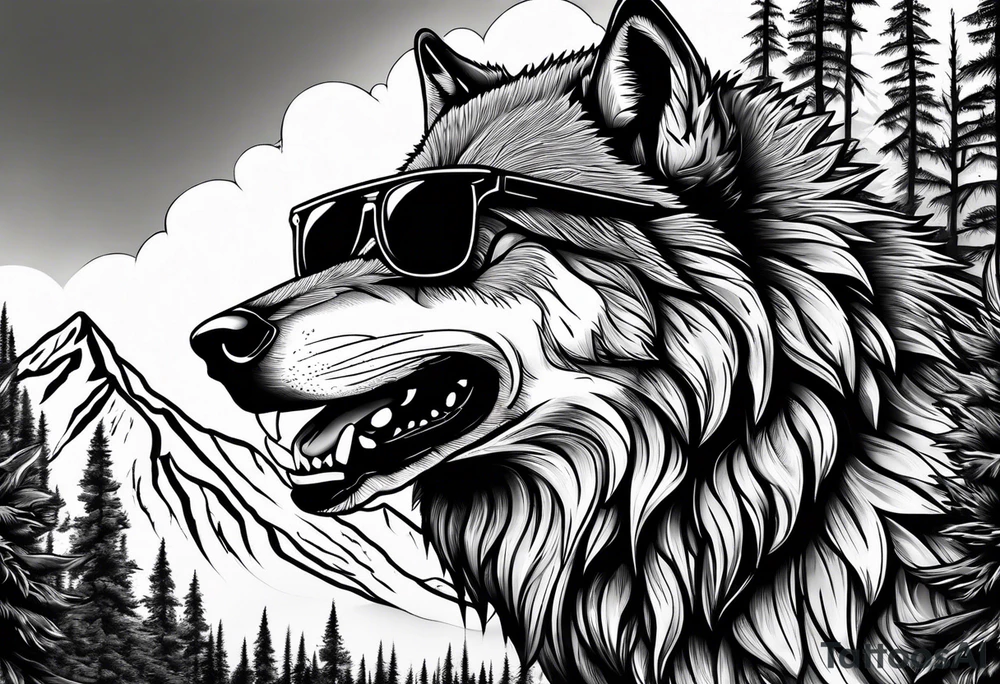 Badass wolf wearing sunglasses
Dark woods
Mountain peaks tattoo idea