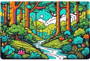 Forest with a lot of trees and animals walking tattoo idea