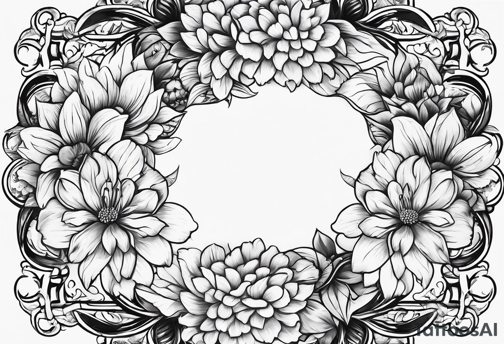 simple Round boarder completely empty inside the boarder 
surrounded by flowers tattoo idea