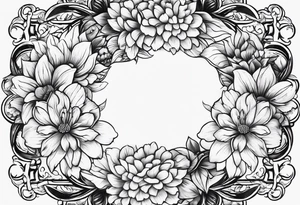 simple Round boarder completely empty inside the boarder 
surrounded by flowers tattoo idea