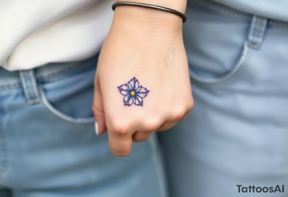 Design a very small (max 2x2 cm) tattoo for the inner wrist that subtly symbolizes lesbian identity. It should be minimal and delicate — possibly fine line or soft color. The design must be discreet yet meaningful, not instantly recognizable as LGBTQ but with layered symbolism, something like the triangle upside down. Think of subtle elements like intertwined female symbols, abstract sapphic references, or a hidden double meaning through nature (e.g. flowers, moons, triangles). Avoid clichés or bold pride imagery. Keep it elegant, wearable, and intimate. Add a daisy and a violet tattoo idea