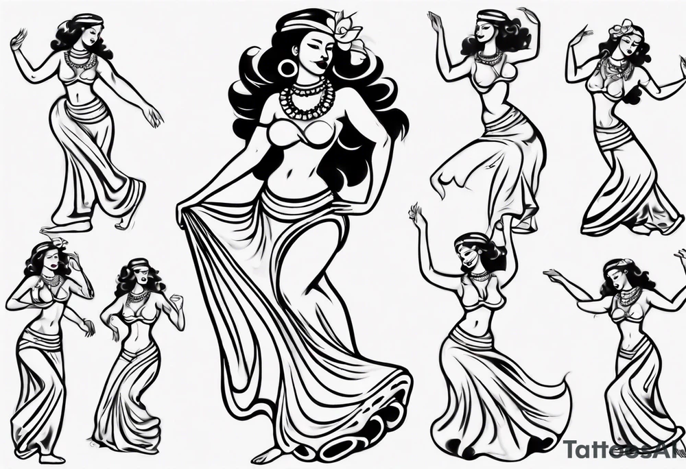 Old School Tattoo Style, Hula Girl dancing, full body, white background --no skin tattoo idea