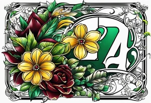 The number 24 with colors green, yellow, maroon and black tattoo idea