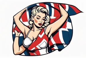 Pinup girl holding a Norwegian flag in traditional tattoo style tattoo idea