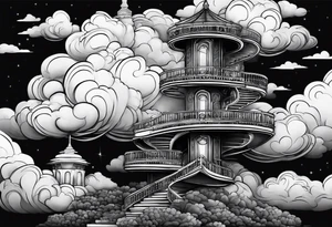 Waking spiral stair case into the clouds tattoo idea