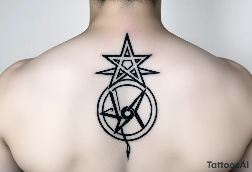 Satanic star on top of  swastika on top of anarchy sign tattoo idea