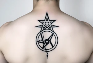 Satanic star on top of  swastika on top of anarchy sign tattoo idea
