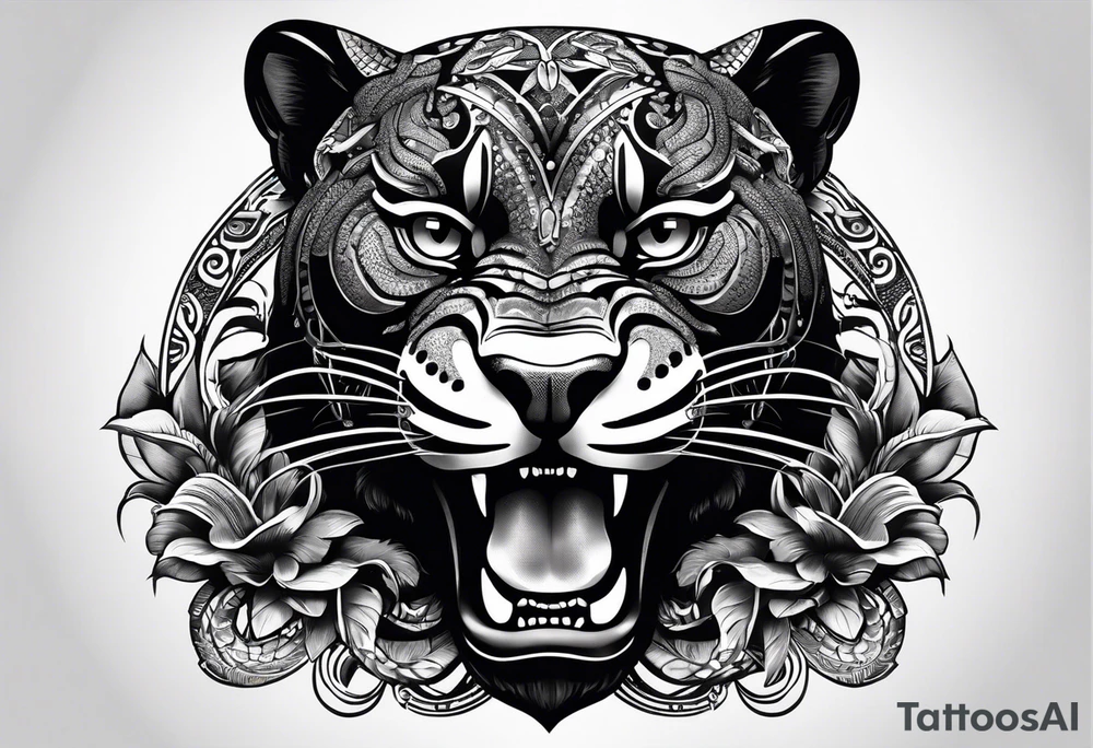 aztec black jaguar with snake tattoo idea