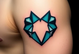 A geometric-style paw heart, composed of sharp angular lines in shades of black and dark teal, creating a modern, edgy look tattoo idea