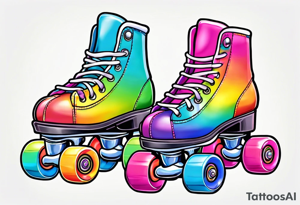 cute, pastel rainbow roller skates tattoo idea