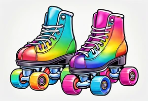 cute, pastel rainbow roller skates tattoo idea